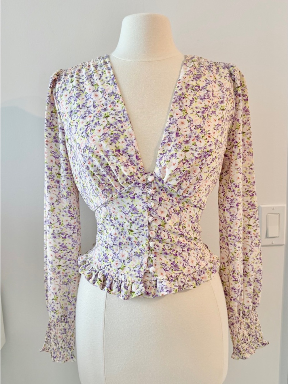 Heartloom Floral Corset-Style Blouse Smocked Waist Button Front Size S - Picture 4 of 9